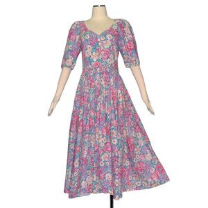 Vintage 80s 90s Laura Ashley Dress Cotton Floral Print Garden Party M